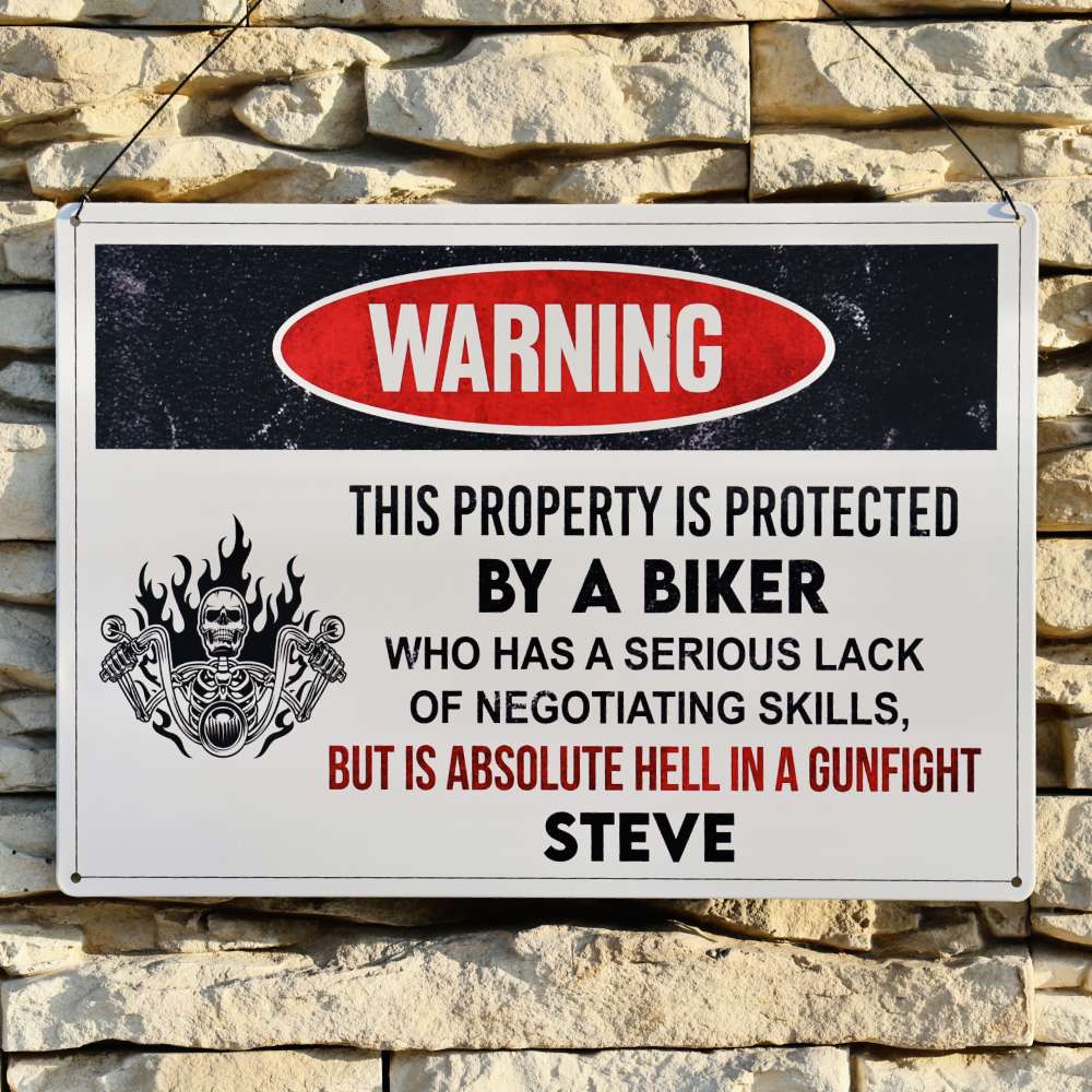 Personalised Metal Sign For Biker With Your Name - This Property Is Protected