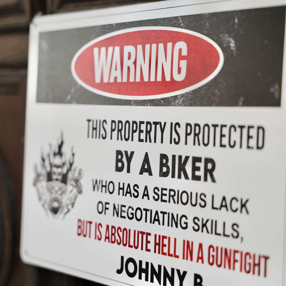 Personalised Metal Sign For Biker With Your Name - This Property Is Protected