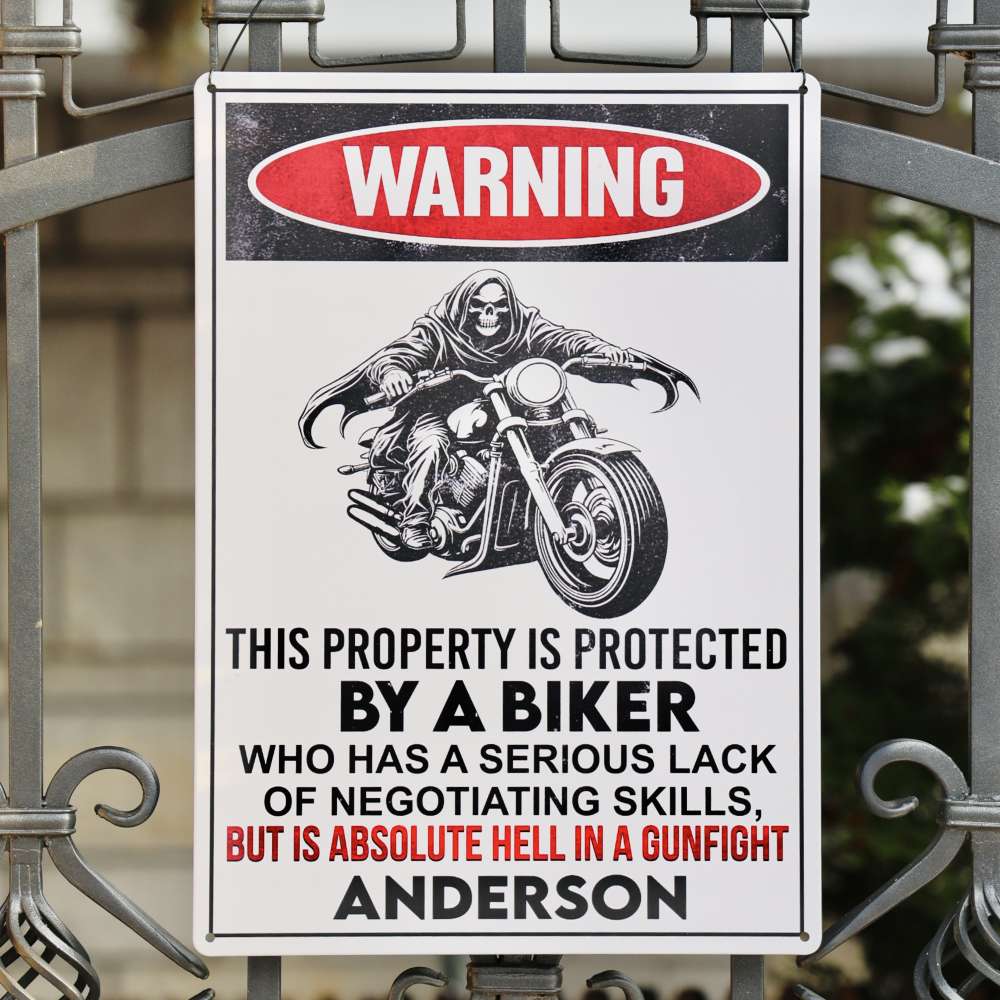 Personalised Metal Sign For Biker With Your Name - Absolute Hell In a Gunfight